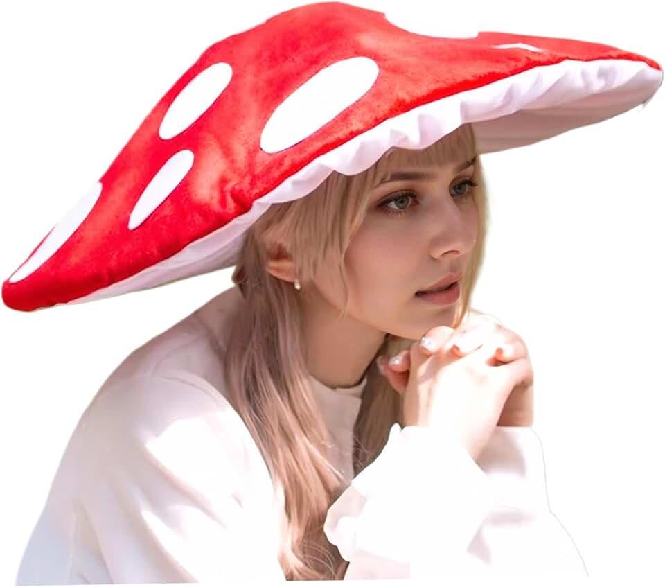 Mushroom Hat Red Wide Brim Cap Halloween Mushroom Hat Cosplay Simulated Cute Oversized Mushroom