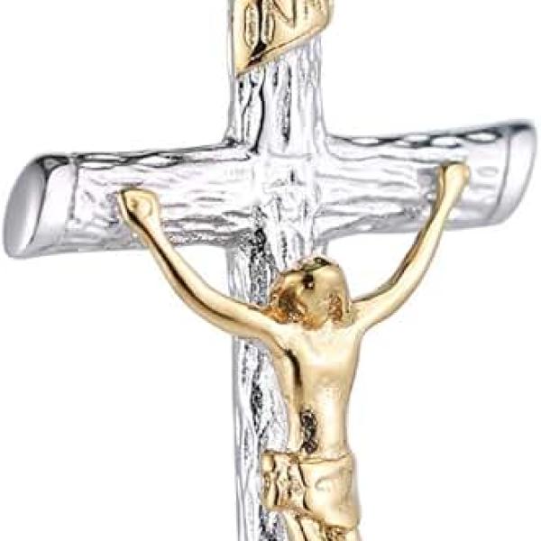 HZMAN Men Women Crucifix Cross Pendant Baptism Christian Jewelry Stainless Steel Jesus Necklace