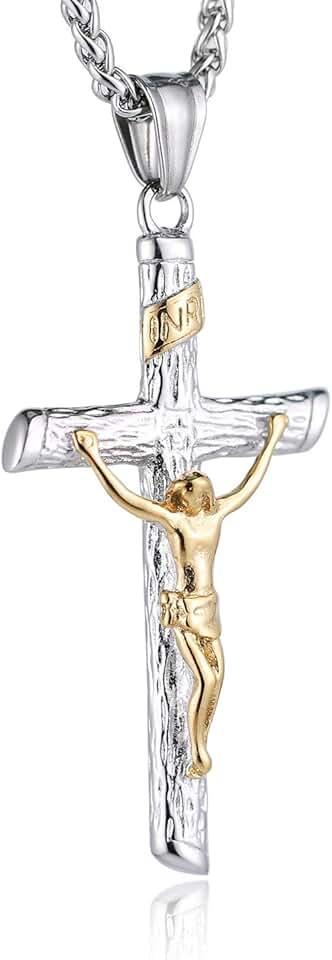 HZMAN Men Women Crucifix Cross Pendant Baptism Christian Jewelry Stainless Steel Jesus Necklace