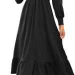 Womens 2024 Wrap V-Neck Twist Knot Long Sleeve Empire Waist Midi Maxi Dress A-Line Ruched Flowy Dress with Pockets