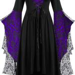 Halloween Costumes for Woman Renaissance Gothic Dresses Lace Bat Sleeve Dresses Medieval Cosplay