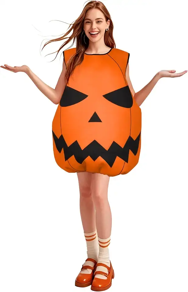 Women's Halloween Pumpkin Light Costume Cosplay Construction Cone Party Funny Dress Up Adult