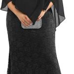 Women's Plus Size Cape Dress with Chiffon Overlay Gown Formal Evening Lace Long Mermaid Dresses 2024