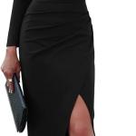 Womens One Shoulder Long Sleeve Cocktail Dresses Sexy Bodycon Ruched Wrap Split Party Formal Long Dress