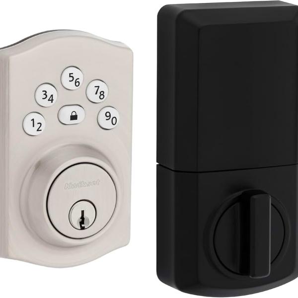 Kwikset Powerbolt 240 5-Button Keypad Satin Nickel Traditional Electronic Deadbolt Door Lock,