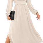 Womens Wrap V-Neck Empire Waist Dress Lantern Sleeve Ruched Side Slit Elegant Maxi Dress