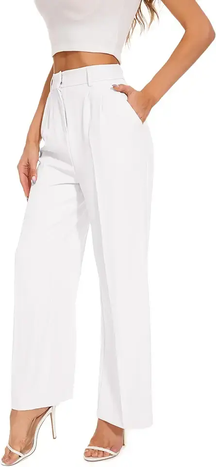 FUNYYZO Women's Wide Leg Pants High Elastic Waisted in The Back Business Work Trousers Long Straight Suit Pants