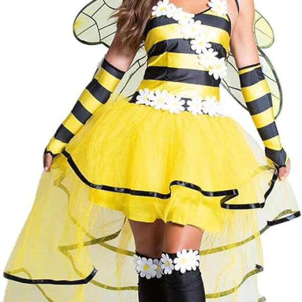 Women's Halloween Cosplay Bee Costume, Bee Queen Halloween Party Cosplay Dress Butterfly Wings