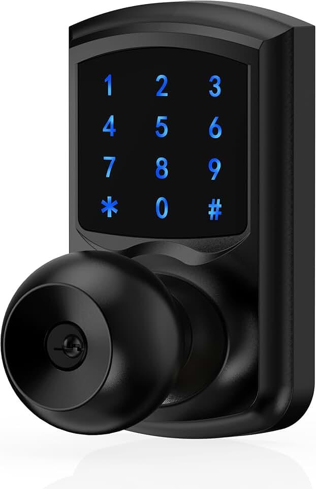 Keyless Entry Door Lock with Code, Keypad Door Lock with Handle, Touchscreen Door Knob with Keypad,