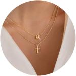 Turandoss Cross Necklace for Women, Initial Necklaces for Women, Bubble Letter Necklace Gold,