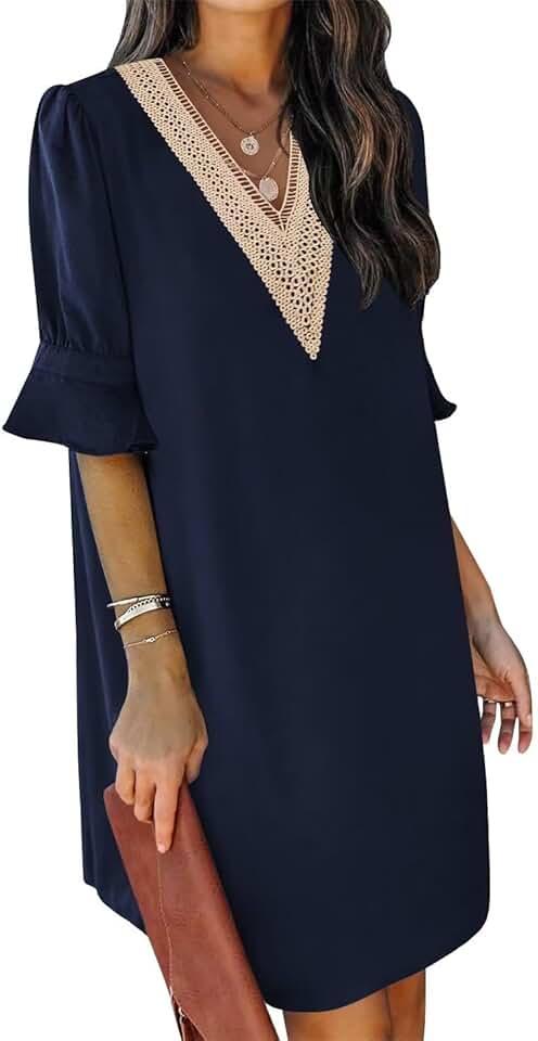 Summer Dresses for Women V Neck Ruffle Short Sleeve Casual Shift Dress