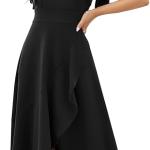 Long Black Formal Dresses for Women Gowns Evening Party Cocktail Dress,Split Elegant V Neck Wrap Ruffle Wedding Guest Dresses