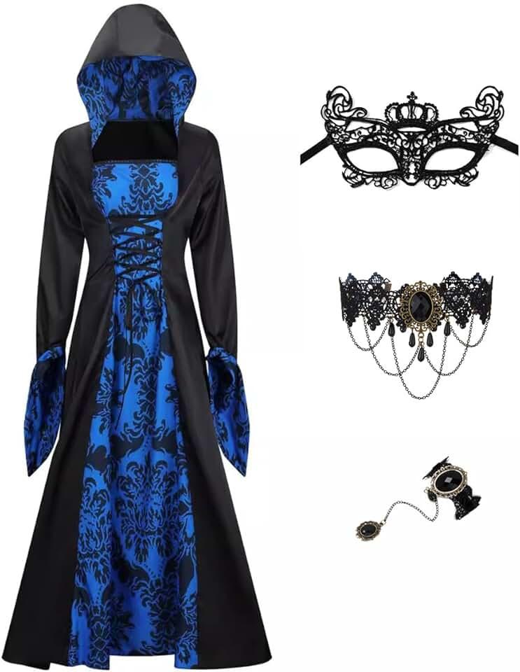 Women's Medieval Gothic Dress 2024 Halloween Costumes Renaissance Retro Gown 4 piece set