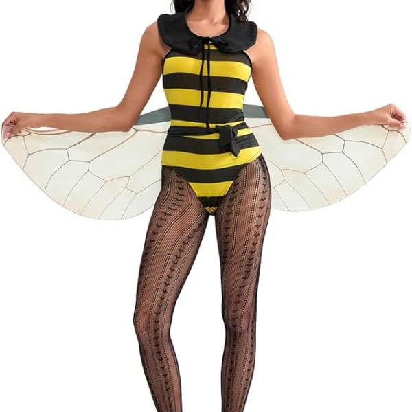 Women Halloween Costumes Outfit Sleeveless Ladybug Bee Adult Cosplay Costume Dress Up with Headband