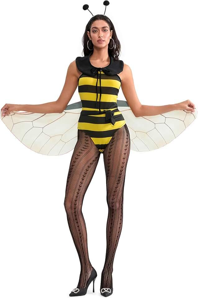 Women Halloween Costumes Outfit Sleeveless Ladybug Bee Adult Cosplay Costume Dress Up with Headband