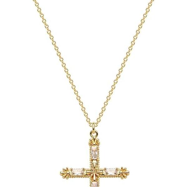 Dremmy Studios Cross Pendant Necklace for Women 14K Gold Plated Cubic Zirconia Evil Eye Butterfly