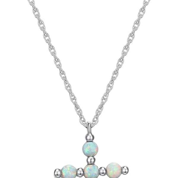 .925 Sterling Silver Gemstone or Cultured Pearl Classic Cross Pendant Necklace on 18" Chain -