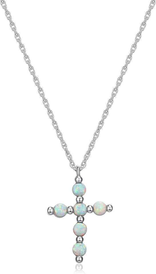 .925 Sterling Silver Gemstone or Cultured Pearl Classic Cross Pendant Necklace on 18" Chain -