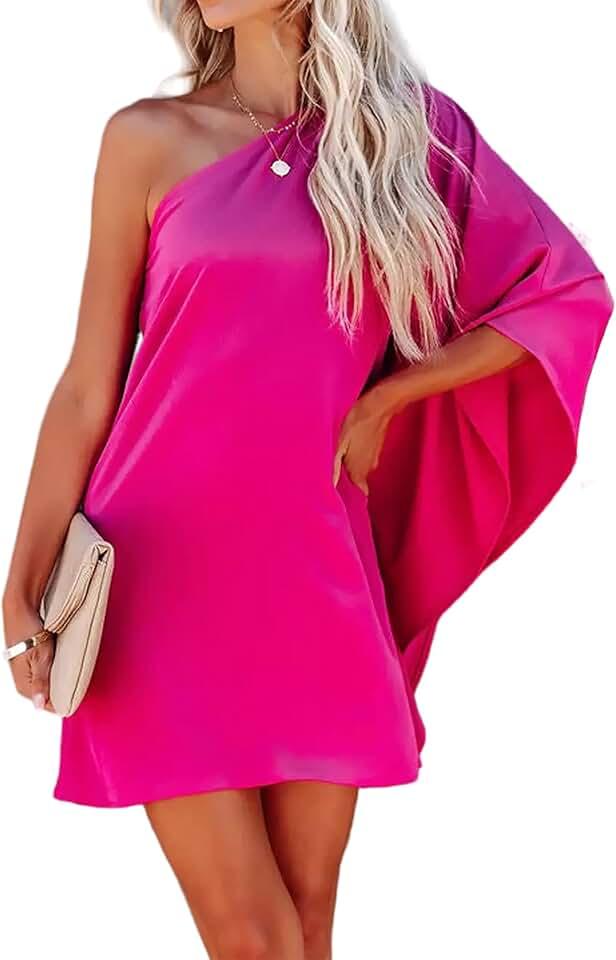 Women's Casual Batwing Sleeve One Shoulder Dresses Summer Club Party Cocktail Dresses