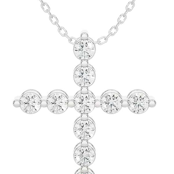 1/5 to 3/4 Carat Diamond Cross Pendant Necklace for Women in 14k White Gold (H-I, SI2-I1/I2, cttw)