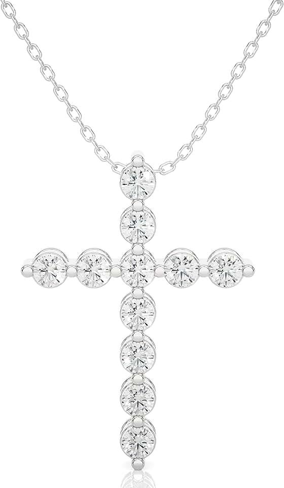 1/5 to 3/4 Carat Diamond Cross Pendant Necklace for Women in 14k White Gold (H-I, SI2-I1/I2, cttw)