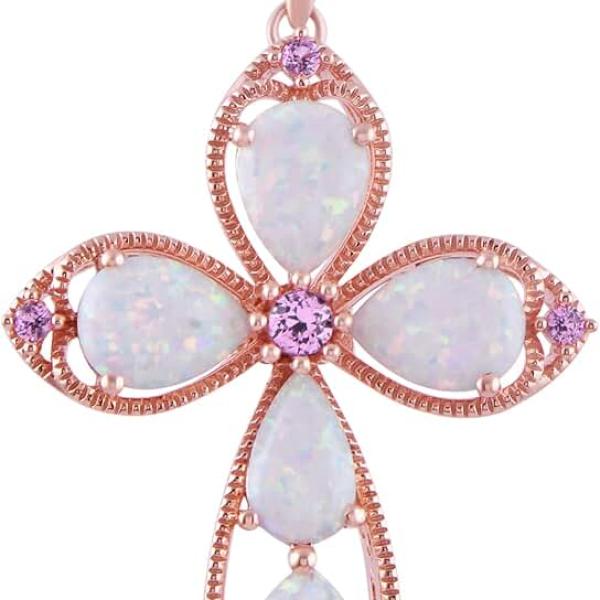 Amazon Essentials Womens 14K Rose Gold over Sterling Silver Created Opal with Created Pink Sapphire