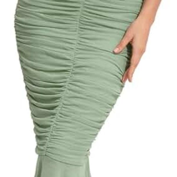 Womens Strenchy Ruched Bodycon Cocktail Party Dress Maxi Mermaid Corset Dress Evening Gown