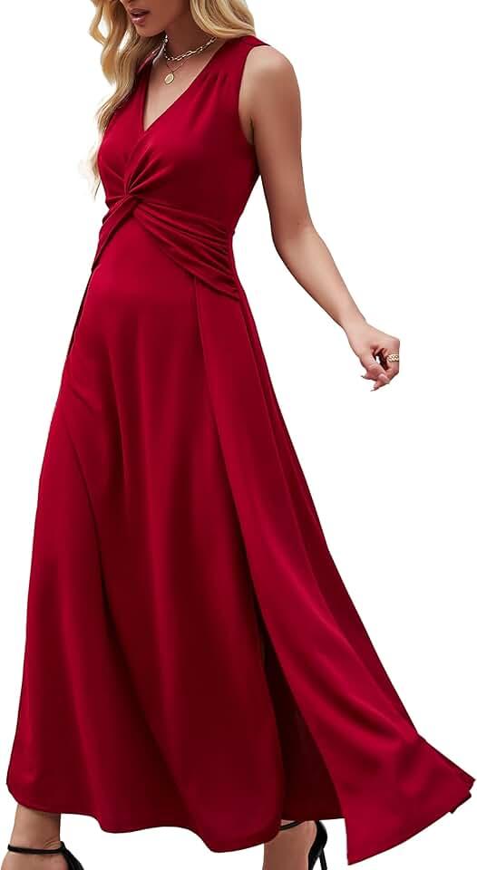 Wedding Guest Dresses for Women 2024 V Neck Formal Dresses for Women Sleeveless Evening