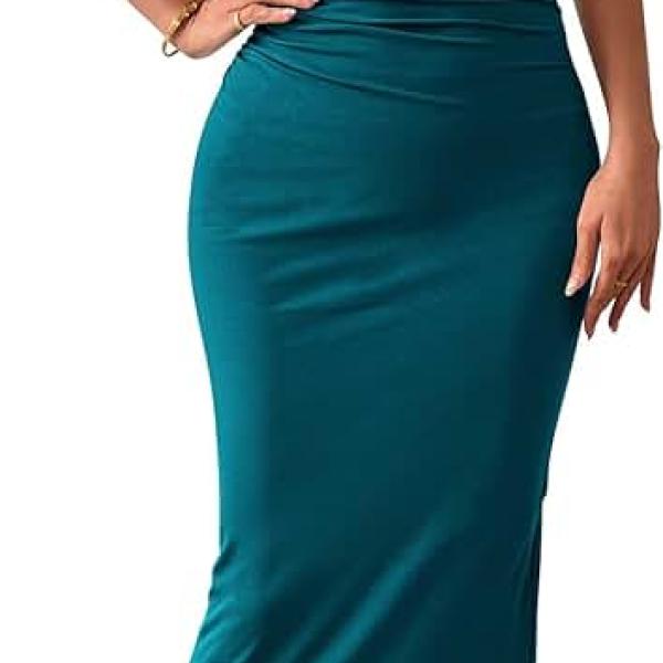 Women's Ruched Bodycon Dress Summer Casual Sleeveless Back Slit Elegant Club Evening Party Cocktail Maxi Dresses