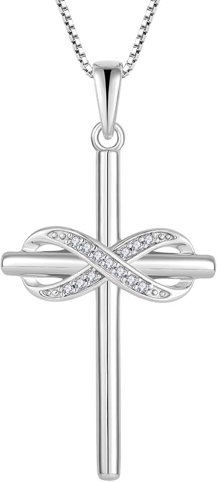 YL Cross Infinity Necklace for Women 925 Sterling Silver Birthstone Pendant Jewelry