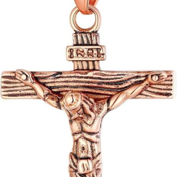 U7 Men Crucifix Cross Pendant with Chain Baptism Christian Jewelry Stainless Steel/18K Gold Antique