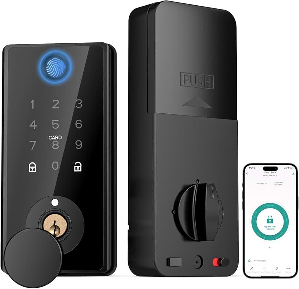 Smart Lock, Fingerprint Door Lock, DINSTECH 5-in-1 Keyless Entry Door Lock, Smart Door Lock with