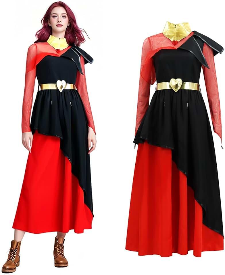 Rise Of Red Queen Of Hearts Costume Women Red Queen Dress with Belt Halloween Cosplay Outfit