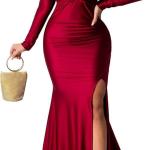 Women's Summer Off Shoulder Maxi Dress Sexy V Neck Long Sleeve Gown Cocktail Mermaid Wedding Dresses