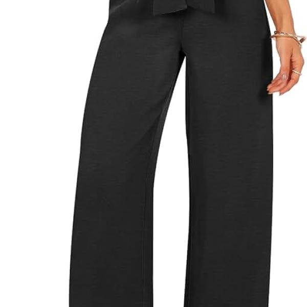 ANRABESS Womens Wide Leg Palazzo Pants Belted High Waisted Business Casual Flowy Long Trousers with Pockets