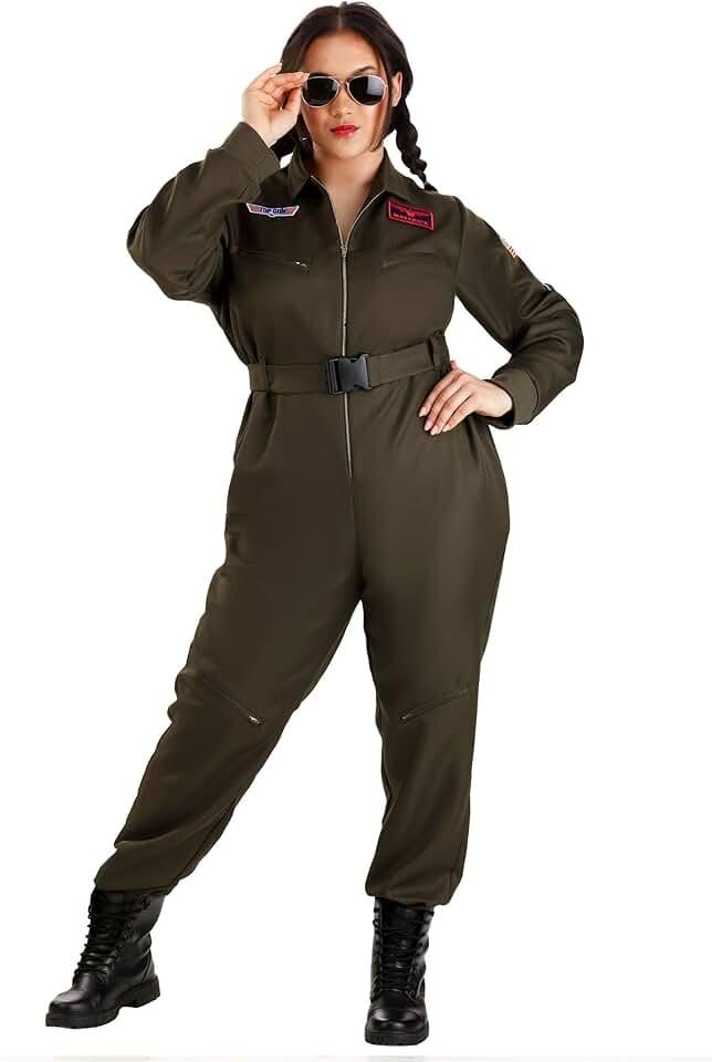 Plus Size Women's Top Gun Flight Suit Costume | Ideal for Halloween Parties & Themed Parties