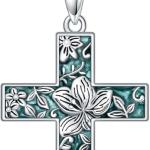 Turquoise Cross Necklace for Women 925 Sterling Silver 12 Month Birth Flower Cross Pendant