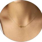 CAROVO Dainty Cross Pendant Necklaces for Women 14K Gold Plated Cute Faith Cross Necklace Sideways