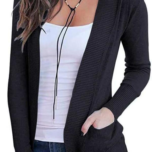 VOIANLIMO Women's Open Front Casual Long Sleeve Knit Classic Sweaters Cardigan with Pockets