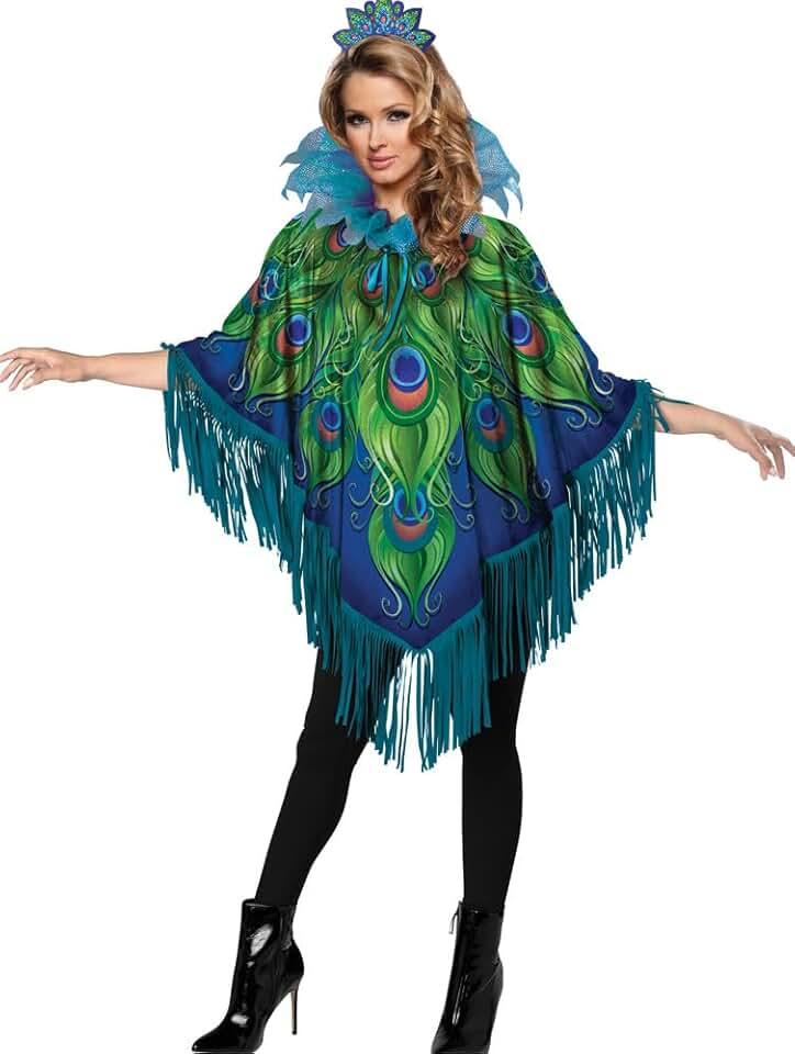 Poncho Peacock Instant Set Costume Multicoloured