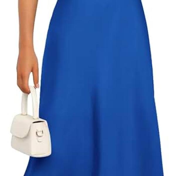 Women's 2024 Summer Satin Midi Dress Off Shoulder Wrap Ruched Wedding Guest Party Cocktail Formal Prom Dresses