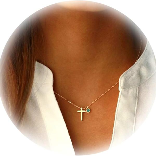 Pencros Simple Cross Necklace 18K Gold/Silver Filled Crucifix Faith Pendant Dainty Cross Choker