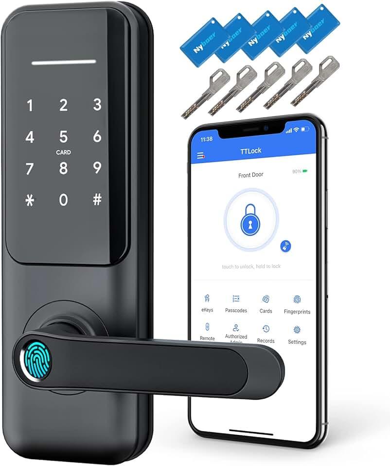 Keyless Fingerprint Smart Door Lock and Handle - Keypad Entry, Electronic Passcode for Front Door