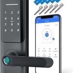 Keyless Fingerprint Smart Door Lock and Handle - Keypad Entry, Electronic Passcode for Front Door