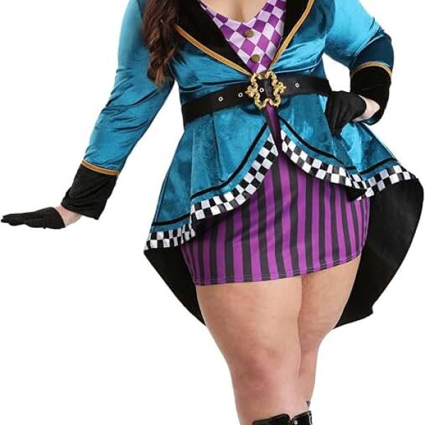 Plus Size Mad Hatter Costume for Women – Adult Mad Hatter Wonderland Dress, Hat & Bowtie -