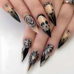 Skull Press on Nails Halloween Fake Nails Almond Stiletto French Gradient Coffin False Nails Retro