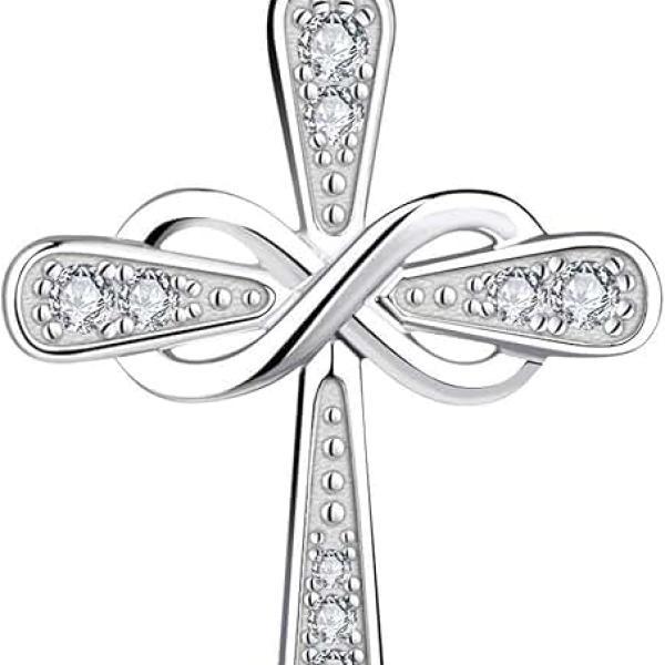 YL Women's Cross Necklace 925 Sterling Silver Infinity Pendant Birthstone Criss Jewelry