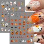 5 Sheets Ghost Nail Art Stickers - Halloween Nail Decals 5D Embossed Pumpkin Flower Bat Skull