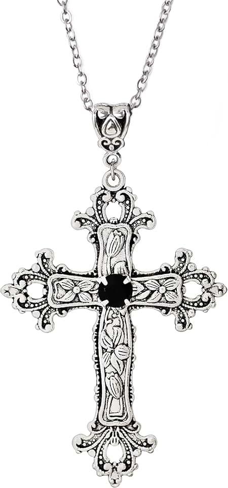 Sacina Gothic Cross Necklace, Zinc Alloy Cross Pendant, Goth Jewelry Gift for Women, Men