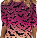 Halloween Graphic 3/4 Sleeve Shirts for Women Fall Fashion Crewneck Tunic Tops Casual Funny